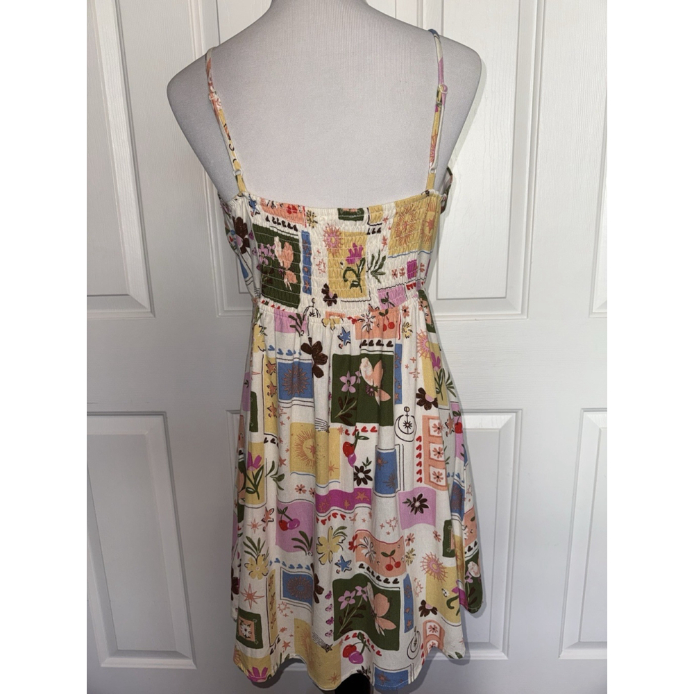 Monteau Patchwork Floral Sundress Large Cottagecore Linen Blend Boho Mini Dress - Picture 2 of 9